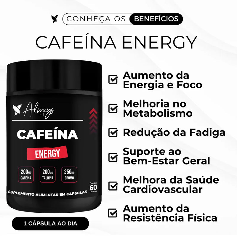 Cafeína Energy - Cafeína 200mg, Taurina e Cromo