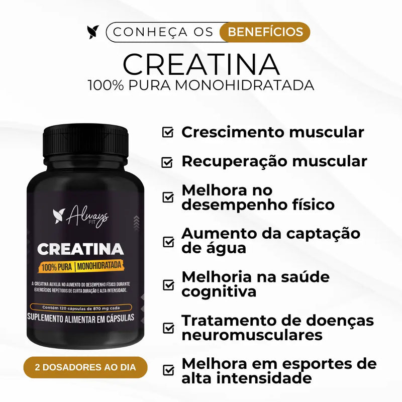 Creatina Monohidratada 100% Pura - 120 Cápsulas