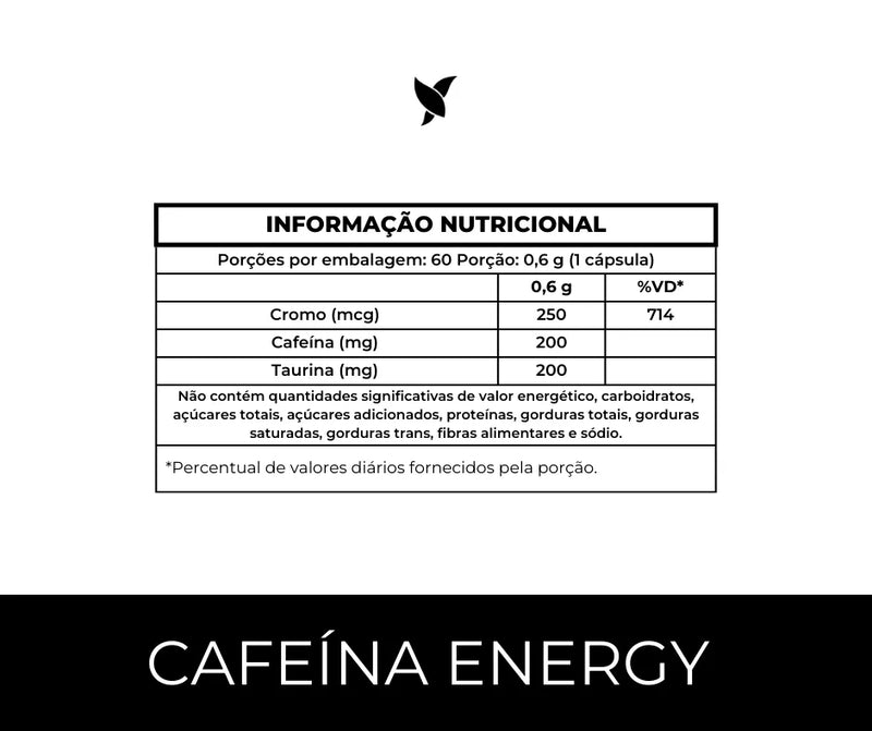 Cafeína Energy - Cafeína 200mg, Taurina e Cromo